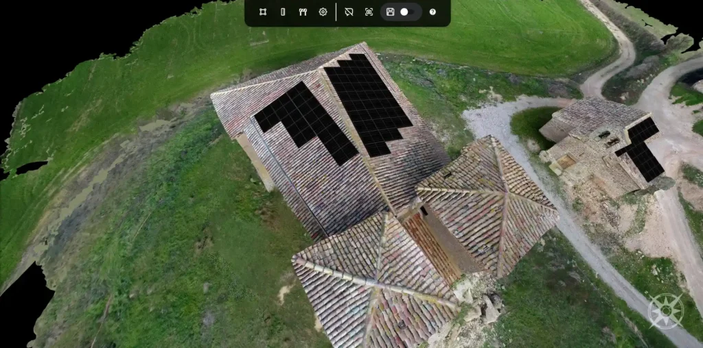 3D solar panel layout on a residential roof created with solar drone survey software by Rendera