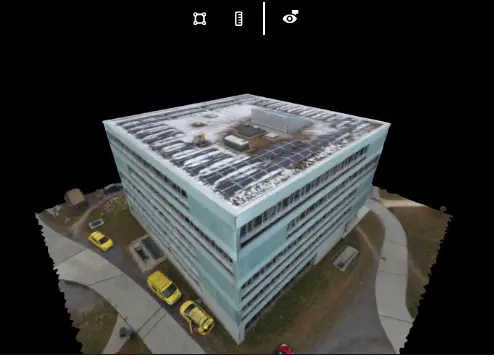 The final output of a render-a snowy building modeling project: Tangible proof of how data collected by drones in bad weather is processed down to the finest detail, transforming into a flawless, 1:1 scale snowy structure model.