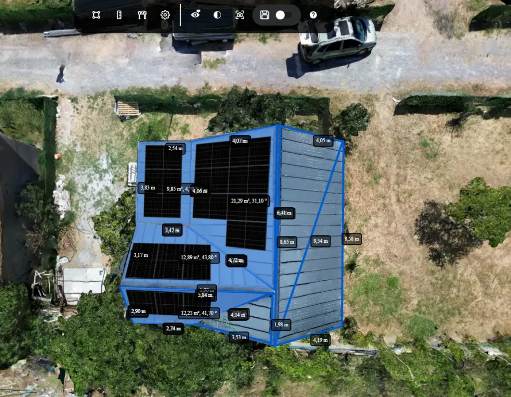 A Render-a expert conducts a precise drone roof measurement on a complex building. The drone provides a detailed roof view, serving as the foundation for our centimeter-accurate 3D roof mapping.