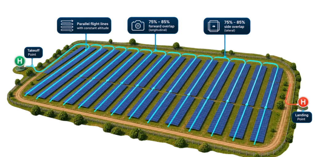Recommended grid flight pattern for ground-mount PV