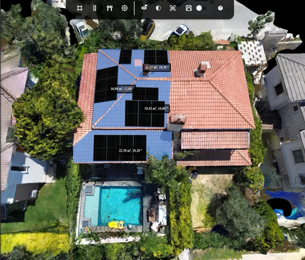 3D-Dachmodell der Doppelvilla in Alaçatı mit mehreren Teilflächen unterschiedlicher Neigung